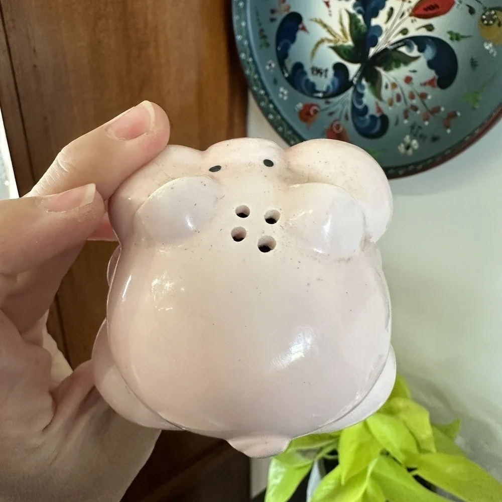 Pink‎ White Ceramic Pig Figural Salt Shaker w/ Stopper 